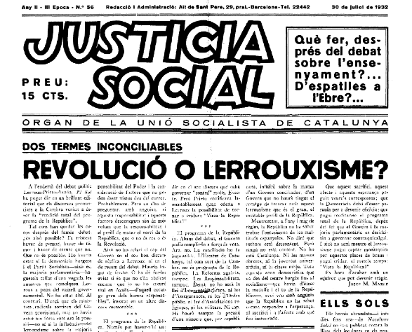 Portada de la revista 'Justícia Social' / FUNDACIÓ CAMPALANS