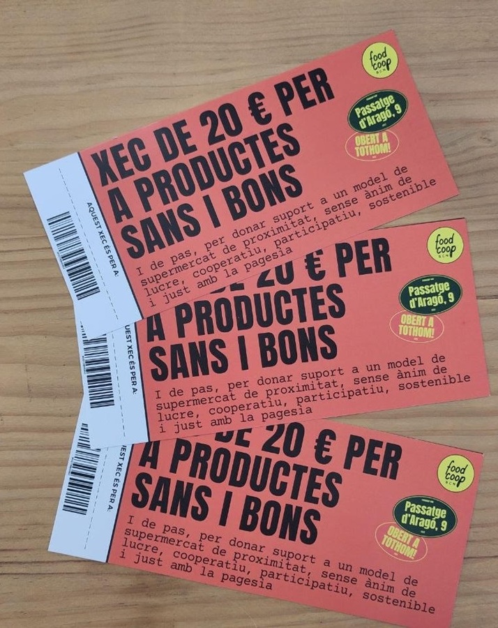 Sortegem 3 xecs - regal per comprar al supermercat Food Coop Bcn